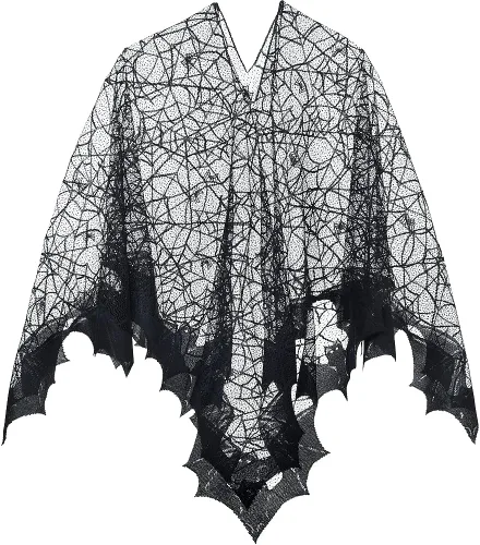 Vista 2 de amscan Poncho transparente de telaraña negra para adultos, talla única (paquete de 1), elegante, extraordinario y elegante, ocasiones