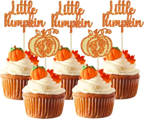 Vista 13 de Gyufise 24 adornos para cupcakes de calabaza rosa, decoración de pastel de baby shower, decoración para baby shower con temática de calabaza