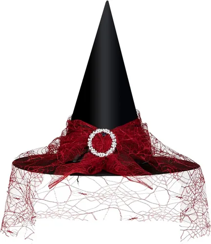 Vista 13 de Edoneery Sombrero de bruja de Halloween para mujer, encaje de malla, accesorio de disfraz de mago para fiestas de cosplay