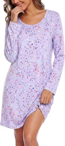 Vista 32 de ENJOYNIGHT Ropa de dormir de algodón para mujer, camisón de manga larga con estampado de camiseta para dormir ABC