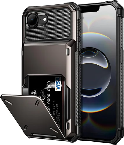 Vista 22 de Vofolen Funda compatible con iPhone 12, cartera 5G, 4 ranuras para tarjetas, tarjetero con bolsillo oculto, doble capa, cubierta trasera protectora