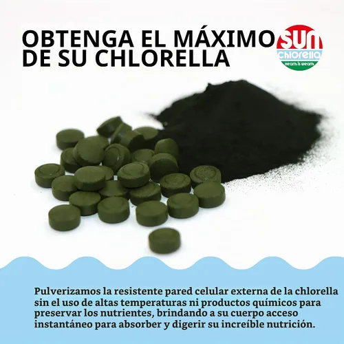 Vista 5 de Sun Chlorella Tabletas 200 mg, alimentos integrales B12 y vitamina D, sin OMG, 300 unidades 90% de pared celular pulverizada para absorción; sin