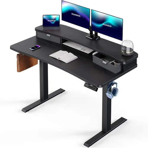 Vista 26 de HUANUO - Escritorio eléctrico de pie de 32 x 21 pulgadas con 2 cajones, compatible con montaje con abrazadera en C, escritorio de computadora
