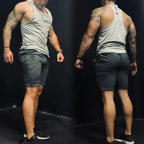 Vista 3 de BROKIG Pantalones cortos de entrenamiento de malla para hombre, pantalones cortos de entrenamiento para gimnasio, fisicoculturismo, pantalones