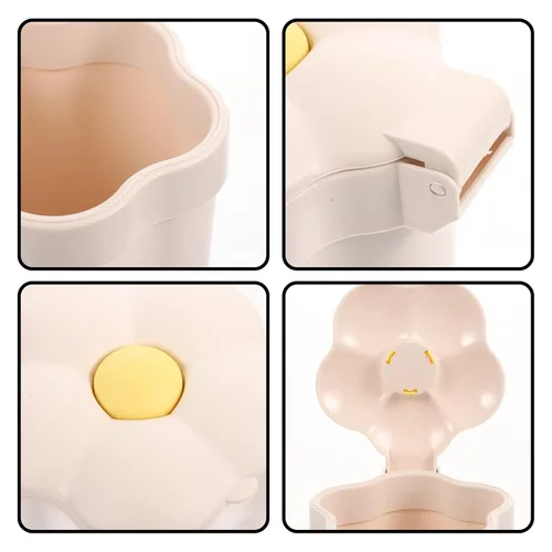 Vista 9 de Cabilock Mini botes de basura, en forma de flor, plástico, blanco, capacidad de 1.5 galones, basura de reciclaje, papelera de oficina