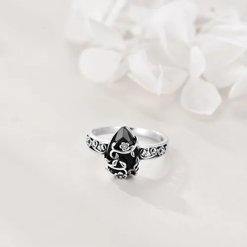 Vista 3 de YFN Anillo de turmalina negra de plata de ley, anillos de cristal negro, joyería curativa, protección espiritual, regalos para mujeres y niñas