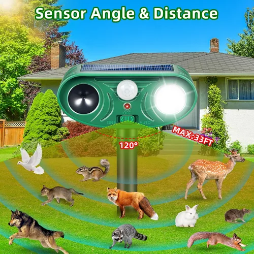 Vista 2 de Dispositivos repelentes solares de ciervos repelente de animales con sensor de movimiento, repelente de animales a conejo perro zorrillo con lP44