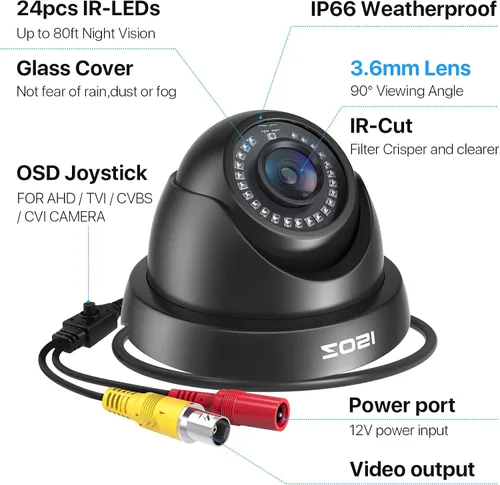 Vista 3 de ZOSI 2.0MP HD 1080p 1920TVL cámara de seguridad, 4 en 1 HD TVI/CVI/AHD/CVBS cámara CCTV, visión nocturna de 80 pies, interior al aire libre, carcasa