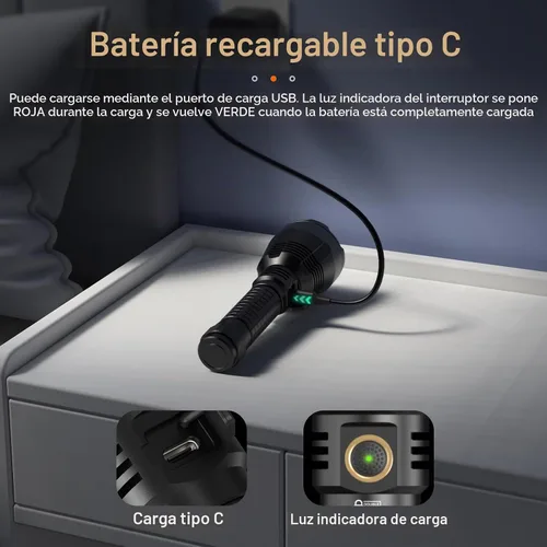 Vista 3 de NICRON Linternas Recargables B200 de 1600 Lúmenes Altos, Alcance Largo de 3280 pies, Linterna LED Súper Brillante con Carga Tipo C, 6 Modos de Larga