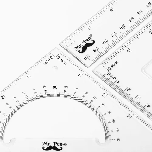 Vista 5 de Mr. Pen Regla triangular, transportador, juego de matemáticas, paquete de 3, regla cuadrada Transportador para geometría