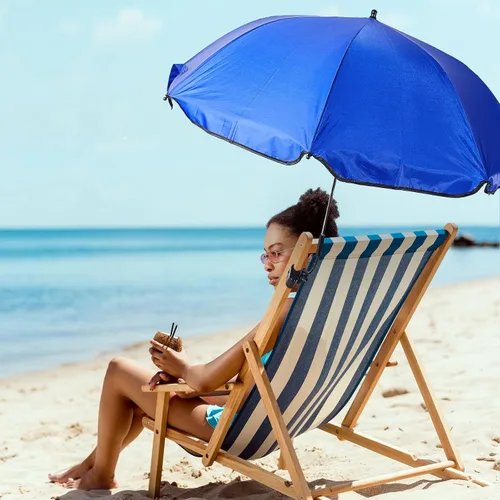 Vista 6 de Buryeah Paraguas automático para silla con abrazadera universal de 44 pulgadas, UPF 50+, abrazadera portátil en silla de playa, sombrilla ajustable