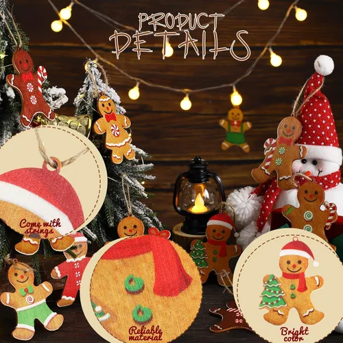 Vista 6 de Ferraycle 36 adornos navideños de pan de jengibre, decoraciones de árbol de Navidad, decoraciones de 3 pulgadas, adornos colgantes de madera