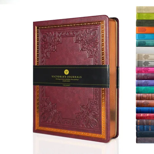 Vista 30 de Victoria's Journals Cuaderno con forro de cuero sintético y tapa dura, diario de viaje con diseño vintage de aspecto antiguo, tamaño A5, 5.7 x 8.1