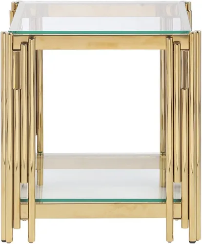 Vista 8 de Mesa auxiliar de cristal de 20 pulgadas, mesa de centro dorada para sala de estar, mesa auxiliar ancha de vidrio cuadrada, mesa auxiliar