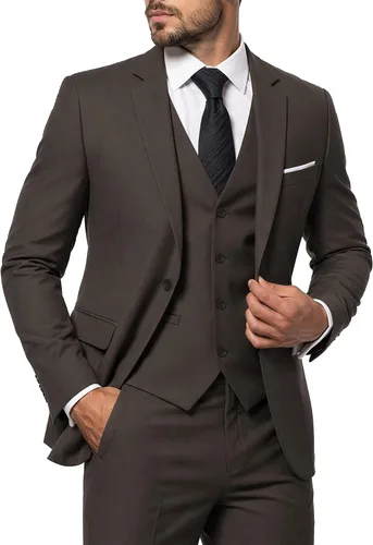 Vista 27 de MY'S Conjunto de traje de 3 piezas para hombre con corbata, chaqueta ajustada de un botón, chaleco y pantalones, blazer para fiestas, bodas, bailes