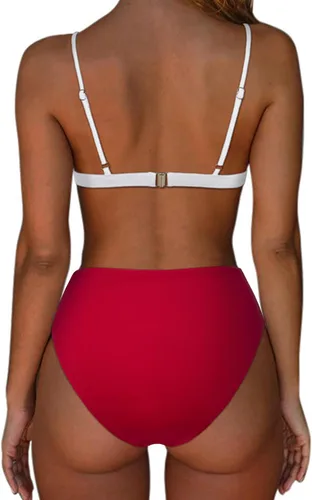 Vista 2 de SUUKSESS Conjunto de bikini triangular de corte alto para mujer, traje de baño sexy de cintura alta de 2 piezas