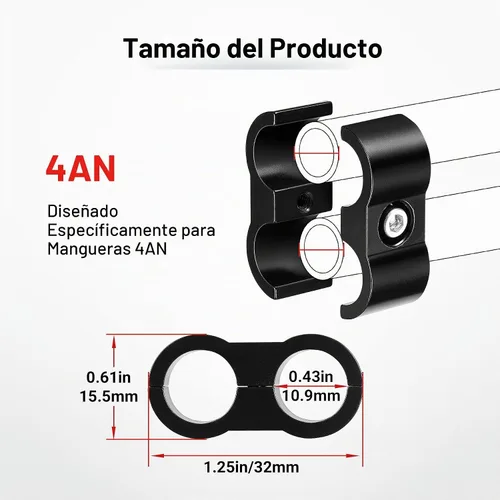 Vista 4 de EVIL ENERGY 4AN Abrazadera Separadora de Manguera, Abrazadera de Montaje de Línea de Combustible AN4 de Aluminio Negro 4PCS