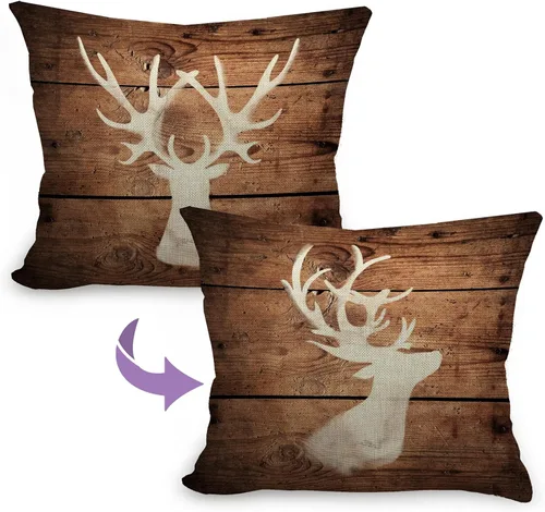 Vista 6 de Mancheng-zi Fundas de almohada de caza de 18 x 18 pulgadas, almohada de montaña, almohada de ciervo, almohadas rústicas, funda de almohada rústica