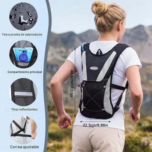 Vista 2 de KUYOU Running Hydration Vest - Lightweight Insulated Hydration Backpack with 2L Water Bladder, Adjustable Chest Straps and Reflective Water Backpack