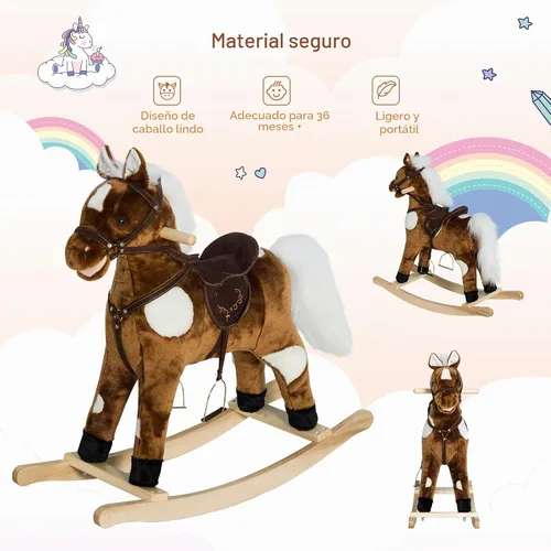 Vista 3 de Qaba Kids - Silla de montar con peluche de caballo mecedora de metal con música de canciones infantiles - Marrón oscuro Niños, felpa de metal