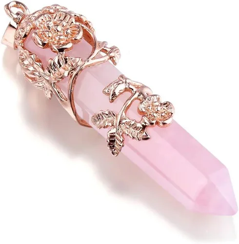 Vista 2 de Jovivi Flower Wrapped Natural Healing Crystal Pointed Necklace Hexagonal Prism Gemstone Pendant Pendulum Necklace Reiki Jewelry Quartz for Women Men