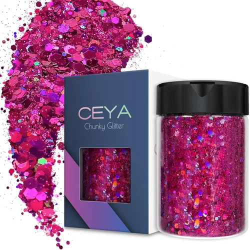 Vista 24 de Ceya Brillantina gruesa holográfica, 1 libra/16 onzas, oro diamante a granel, purpurina mixta gruesa y fina embotellada con lentejuelas metálicas