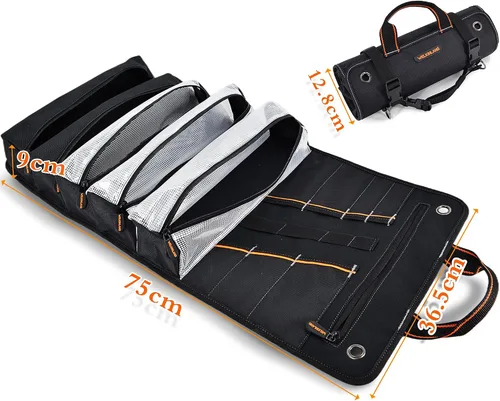 Vista 8 de Rollo de herramientas para hombre, bolsa enrollable de herramientas, bolsa de herramientas enrollable, organizador de rollos de herramientas, bolsas