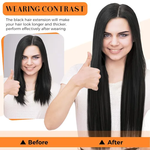 Vista 4 de Jexine 14 extensiones de cabello con clip de 24 pulgadas, extensiones de cabello largo y lacio, 9.17 oz, extensiones de cabello sintético suave
