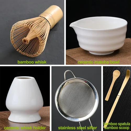 Vista 5 de Juego de batidor de matcha con cuenco matcha, batidor de bambú matcha, cuchara, tamizador, soporte para batidor de matcha, regalos únicos