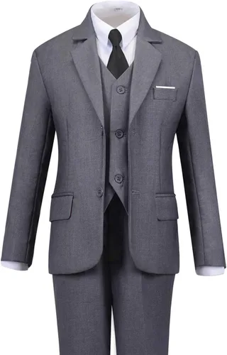 Vista 5 de Trajes formales Silm Fit para niño de 5 piezas con camisa y chaleco azul marino, 5 piezas, corbata azul marino