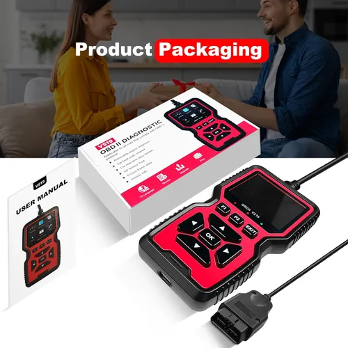 Vista 9 de V519 OBD2 Herramienta de diagnóstico escáner – Vechicle Check Motor Lector de código de luz con probador de voltaje de batería, preparación I/M, Rojo