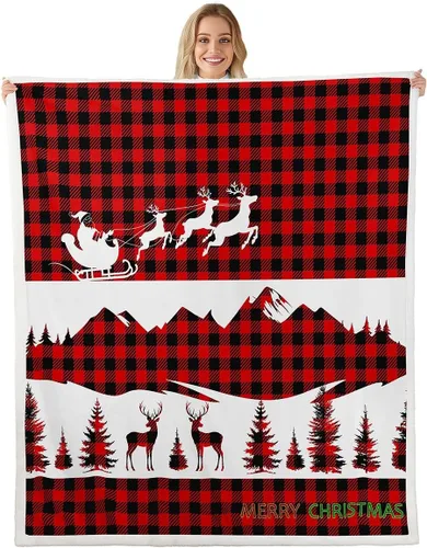 Vista 13 de Manta de cama Kawaii de Papá Noel, manta rústica de felpa con corona de Navidad para decoración rústica del hogar, manta de franela de flores rojas