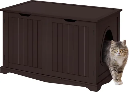 Vista 16 de Yaheetech - Caja de arena oculta para gatos, mesa auxiliar blanca Blanco