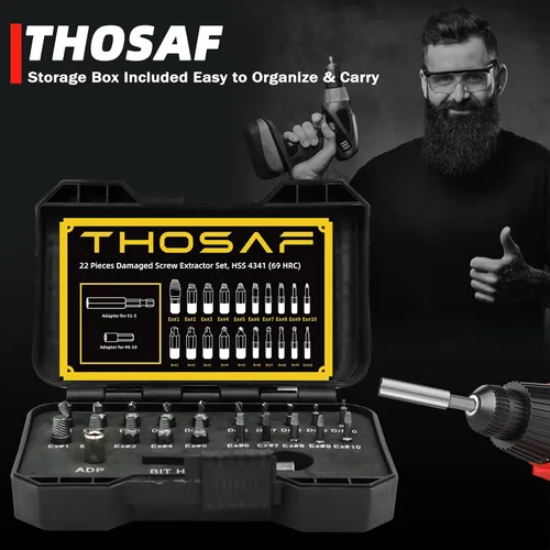 Vista 6 de Juego de extractor de tornillos dañados, removedor para tornillos de cabeza pelada, tuercas y pernos, herramientas de broca para una fácil