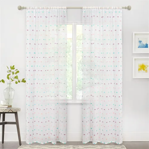 Vista 6 de MYSKY HOME - Cortinas transparentes con pompones de arcoíris para Pompón arcoíris