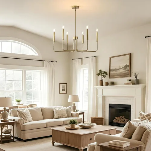 Vista 9 de Candelabro de oro cepillado para comedor, 6 luces de comedor, lámparas colgantes de estilo moderno industrial, dormitorios, vestíbulos, pasillos
