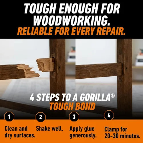 Vista 6 de Gorilla Pegamento para madera, color madera natural, botella de 4 onzas (paquete de 2) – Resistente al agua para proyectos y reparaciones