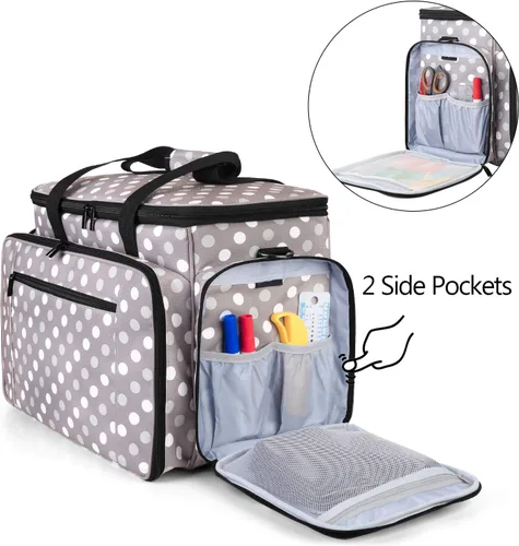 Vista 5 de LUXJA Bolsa de transporte para máquina de coser con cubierta para máquina de coser, puntos grises