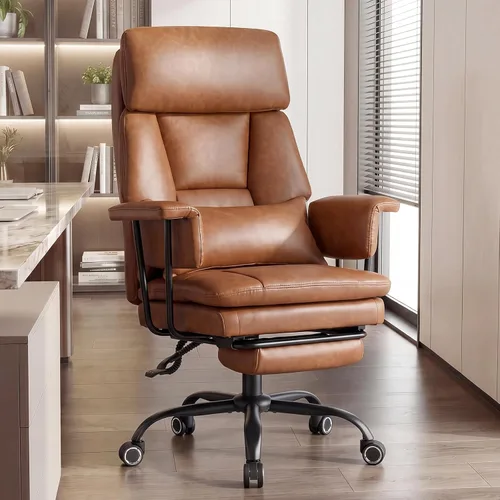Vista 15 de Furniliving Silla de oficina grande y alta con reposapiés, silla de oficina ejecutiva de piel sintética con respaldo alto y soporte lumbar