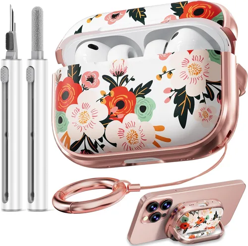 Vista 49 de Inesore Funda con bloqueo de seguridad para AirPods 4 2024, bonita funda floral para AirPod de 4ª generación para mujeres con kit limpiador