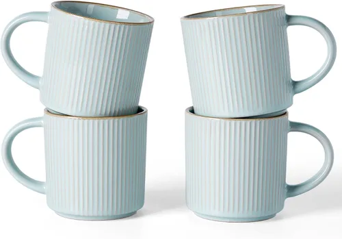 Vista 54 de famiware Juego de 4 tazas de café de 12 onzas, tazas de cerámica con asa Negro (Star-Black)