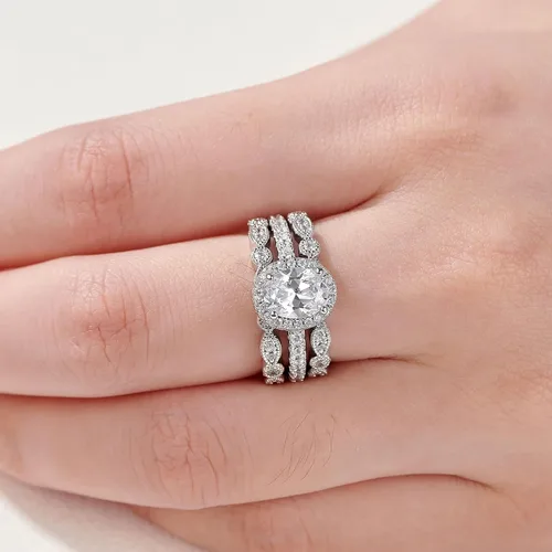 Vista 7 de Newshe Jewellery - Juego de anillo de compromiso, enchapados en plata 925, CZ blanco, tamaños 5-10