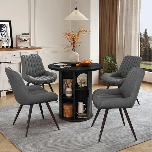 Vista 131 de Miereirl Moderno juego de comedor de 5 piezas para mesa redonda de madera de 4,31.5 pulgadas con estante de almacenamiento semiabierto y puerta