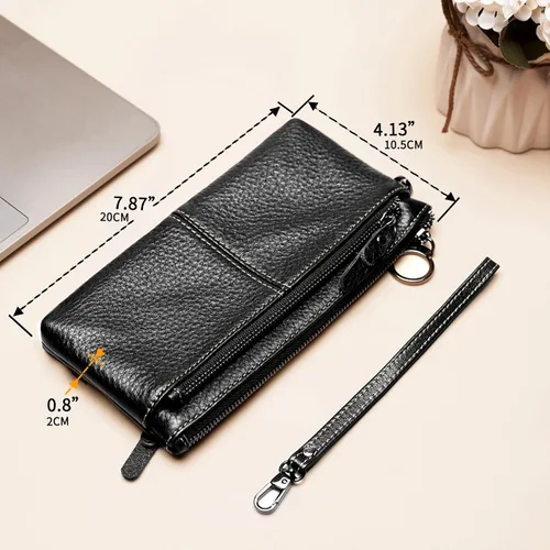 Vista 2 de cartera para mujer, Negro-3, Bolso grande para mujer, correa de muñeca para teléfono celular