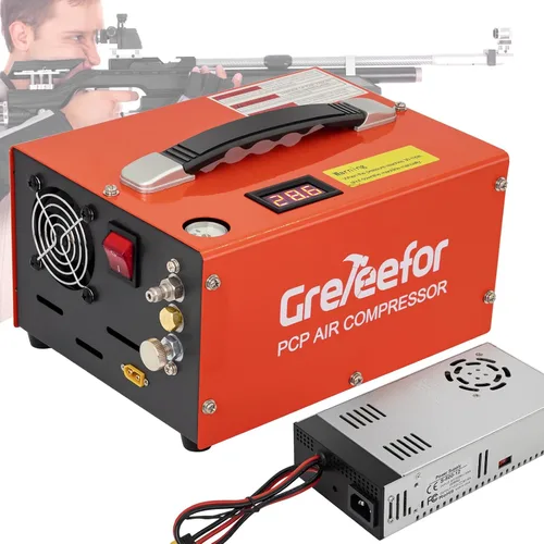 Vista 8 de Compresor de aire PCP, 4500 PSI / 30 MPa, auto de doble potencia 12 V CC o hogar 110 V/220 V CA, mango retráctil, sin agua/aceite