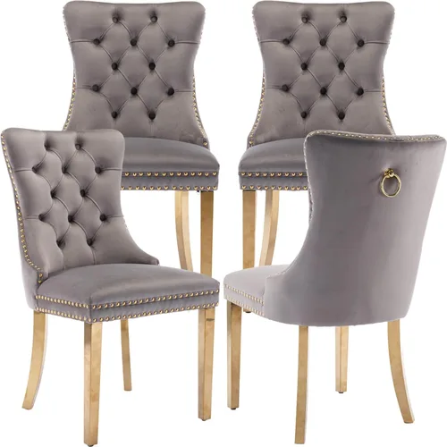Vista 21 de Juego de 2 Sillas de Comedor Modernas de Mediados de Siglo, Tapizadas en Terciopelo Beige con Respaldo Acolchado, Sillas de Cocina y Comedor, Patas