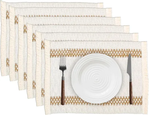 Vista 12 de Niviy Juego de 4 manteles individuales bohemios, 12x18 Pulgadas de arpillera de algodón natural y manteles de cocina tejidos para Acción de Gracias