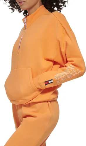 Vista 5 de Tommy Hilfiger Sudadera a rayas con cremallera y cintura elástica para mujer Albaricoque