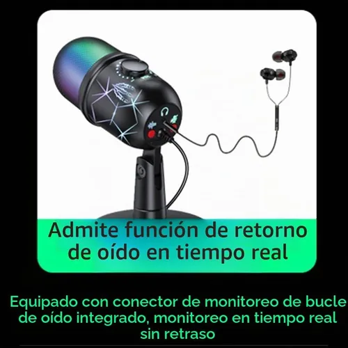 Vista 5 de Micrófono USB para juegos, micrófono de condensador RGB para PC, Mac, PS4/PS5, grabación de podcast