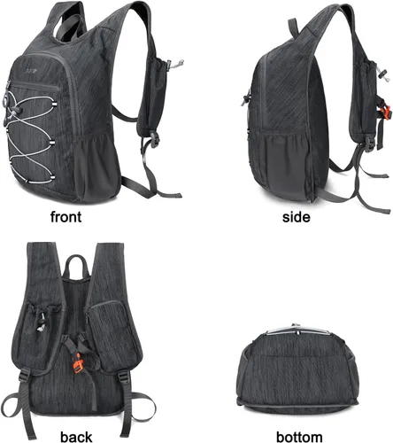 Vista 6 de BOVIP Mochila de senderismo de 20L Mochila de senderismo plegable ligera Mochila de viaje pequeño al aire libre Bolsa de hombro plegable Negro